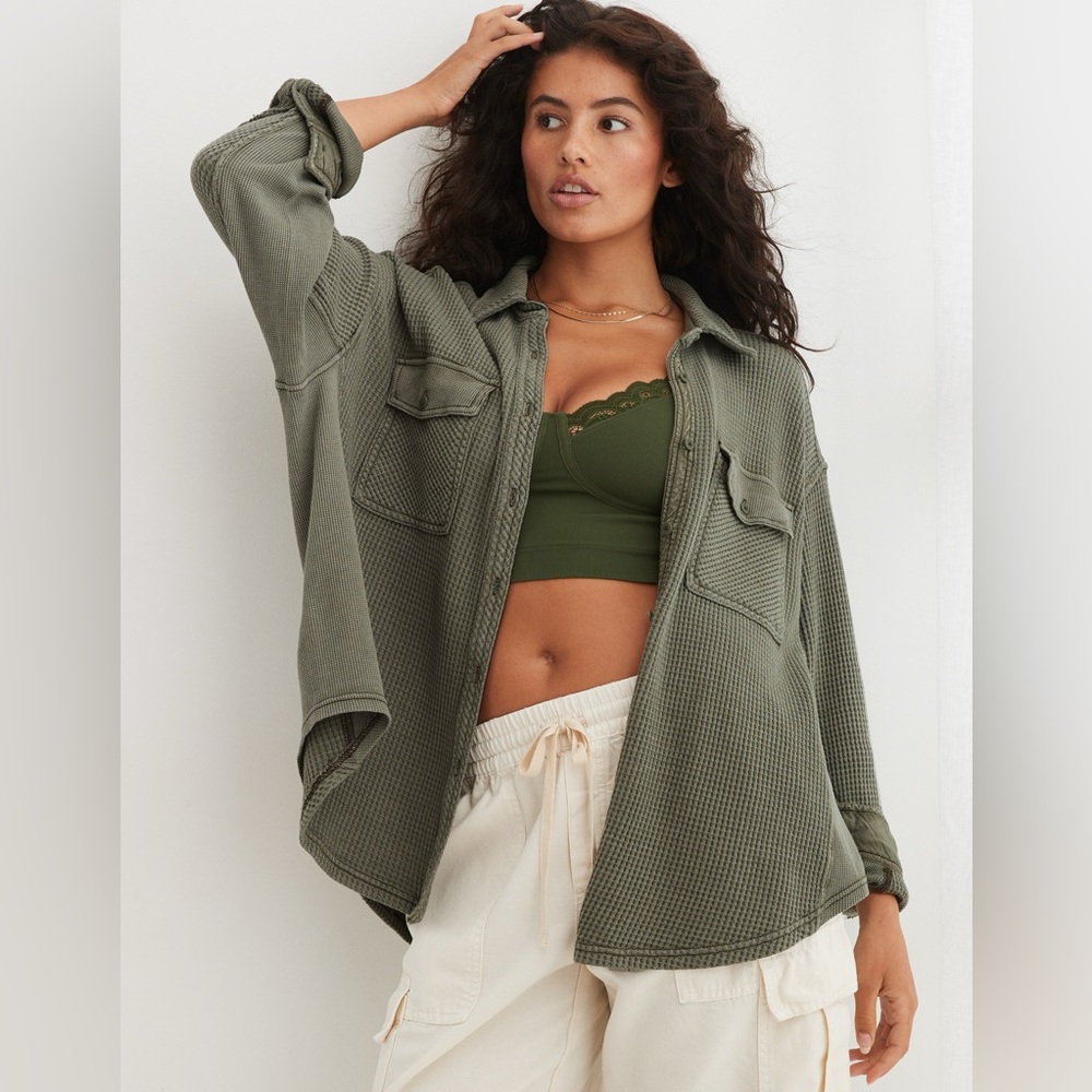 Aerie Lumber Jane Waffle Shirt L